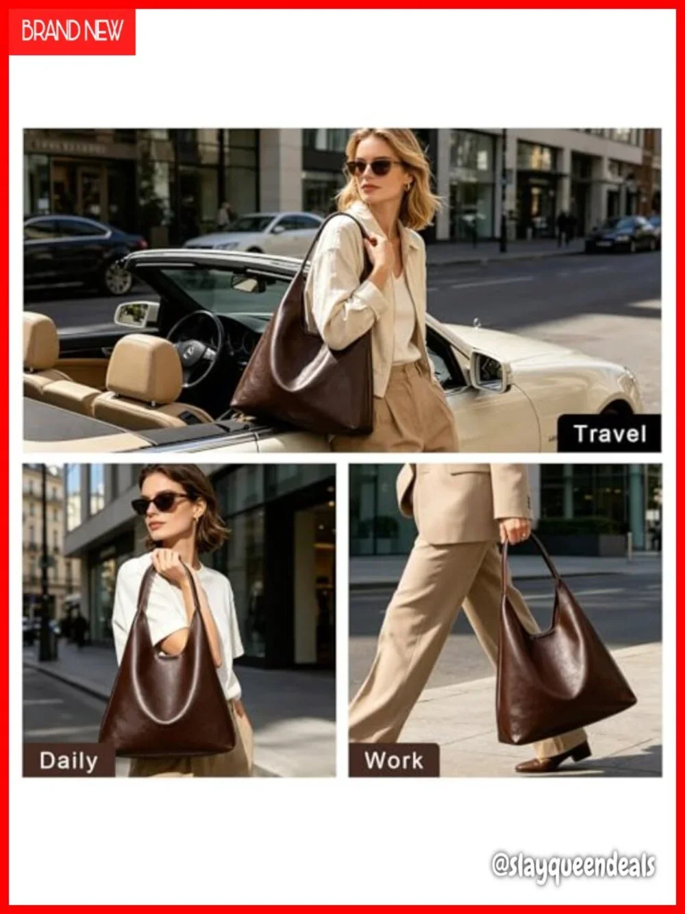 Large Faux Leather Hobo Tote Bag Shoulder Bag with Detachable Pouch Work Casual